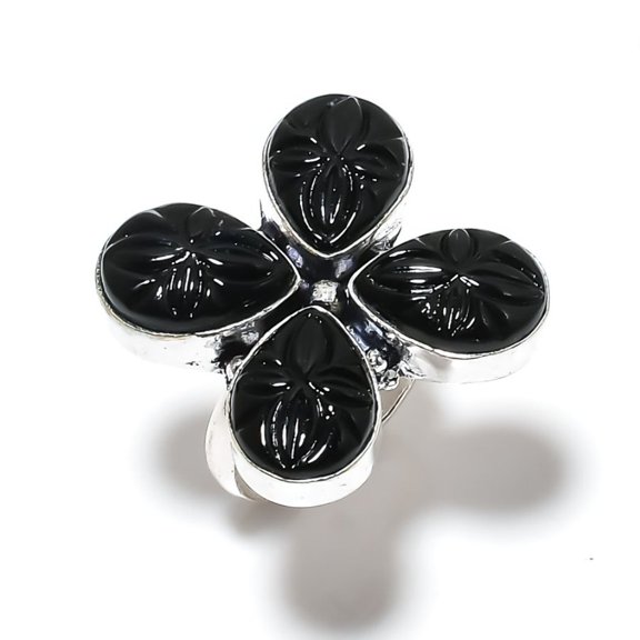 Natural Black Onyx Gemstone Handmade 925 Sterling Silver Ring Size 9