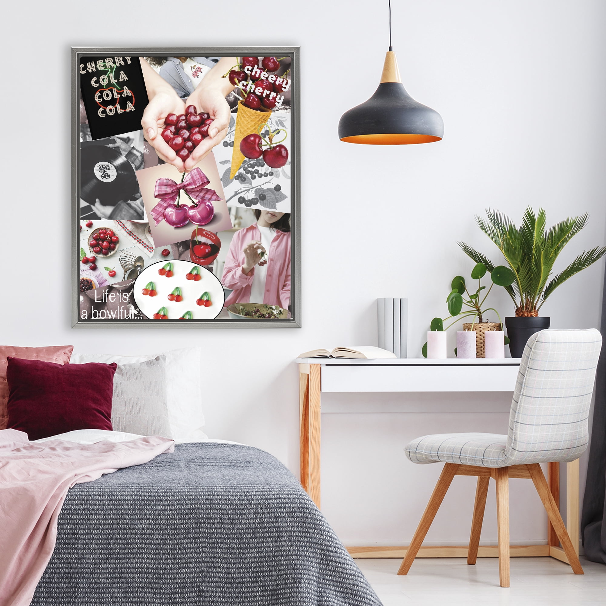 Stupell Industries Retro Cherry Mood Board Gray Framed Floater Canvas Wall Art, design by Grotto Studios