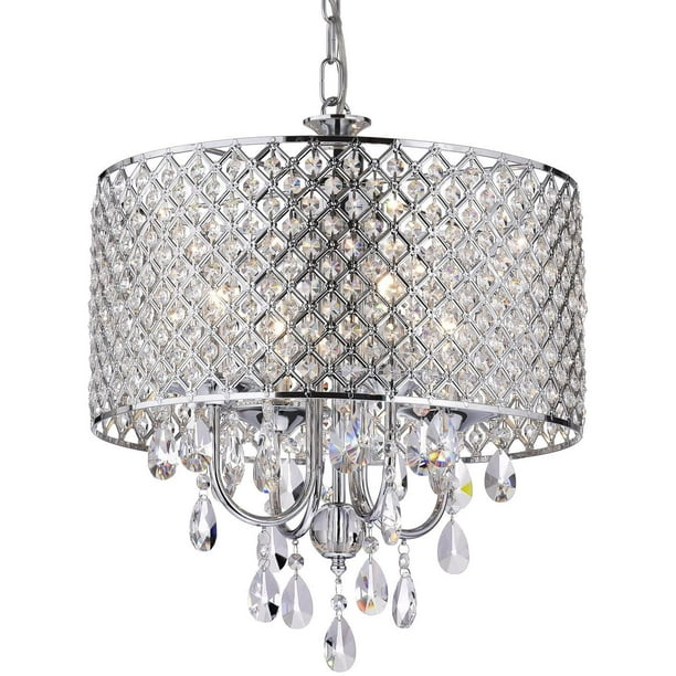 Edvivi Marya 4 Light Chrome Round Crystal Chandelier Ceiling Fixture Beaded Drum Shade Glam Lighting Com Edvivi Marya 4 Light Chrome Round, Crystal Glass 5 Light Luxury Chandelier Chrome Ceiling Fixture Glam