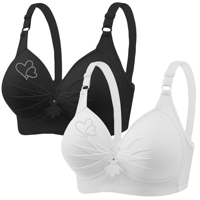 COM1950s Bras for Women, 2Pcs Womans Printing Gathered Together Large Size Daily Bra Underwear No Rims