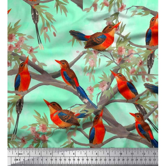 Soimoi Cotton Duck Fabric Boy,Surfboard And Beach Bird Print Fabric by the Yard 42 Inch Wide