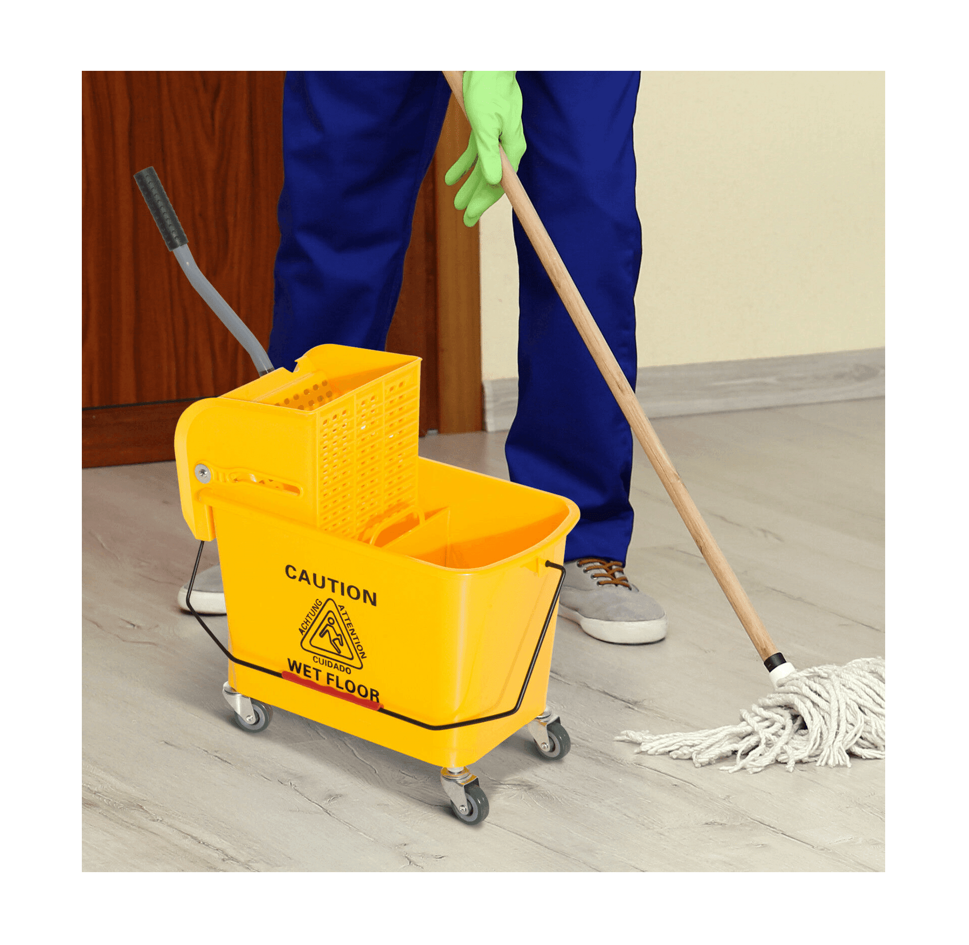 5 Gallon Mini Press Mop Bucket with Wringer 20L Rolling Cleaning Cart Yellow 