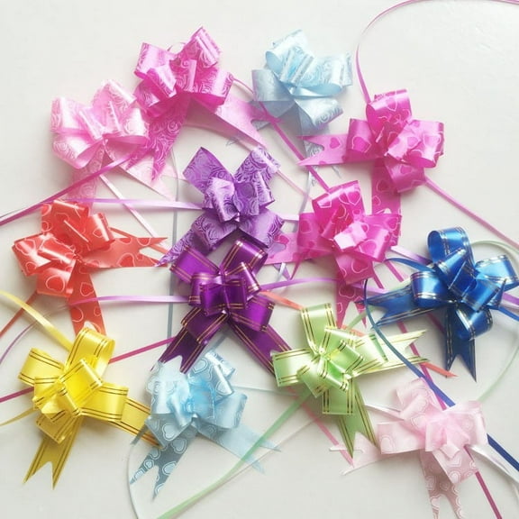 100Pcs Elegant Festival Assorted Colors PVC Pull Bows/Christmas Gift Knot Ribbon Strings for Gift Wrapping or Floral Decoration, Random Color, 3*51cm