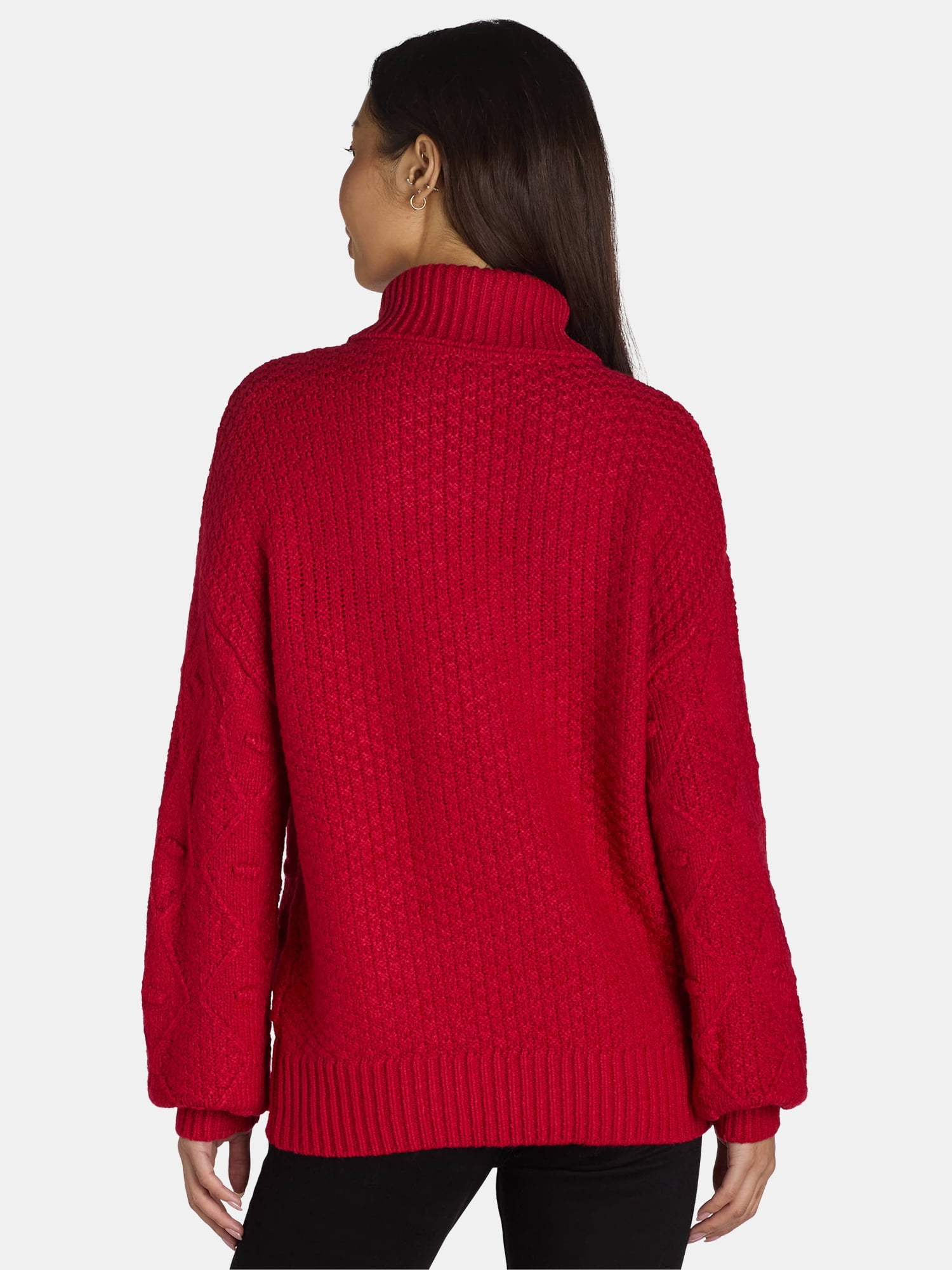 Time and Tru Women's and Women's Plus Bobble Knit Turtleneck Sweater, Midweight, Size XS-4X
