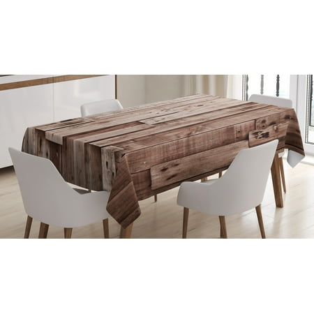 Floor Cloth Designs - Wooden Tablecloth, Vintage Barn Shed Floor Wall Planks Sepia Art Old Natural Plywood Lodge Image Print, Rectangular Table Cover for Dining Room Kitchen, 52 X 70 Inches, Grey Brown, by Ambesonne