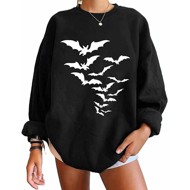 Pullovers d'Halloween pour Femmes Manches Longues Chandails en Molleton Squelette Drôle Citrouille