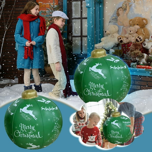 Light Up PVC Inflatable Christmas Ball,24 Inch Large Outdoor Decorated Ball Outdoor Christmas Decorations,New Years Christmas Ornaments with Light,Remote for Yard & Pool Decorations (Green)