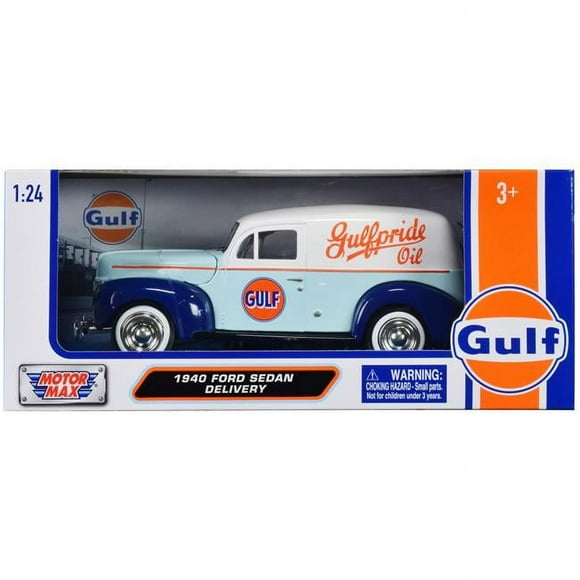 Motormax 79661GULF 1940 Ford Sedan Delivery Gulf Oil-Gulfpride Gulf Die-Cast Collection 1-24 Scale Diecast Model Car&#44; Light Blue & White