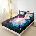 thumbnail image 4 of Feelyou 3D Baseball Print Full Size Sheets for Kids, Neon Glowing Honeycomb Bed Sheets, Pink Blue Lightning Sheet Sets, Ultra Soft Bedroom Decor, 4-Piece, 4 of 7