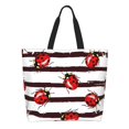 thumbnail image 1 of Fotbe Ladybugs on Black and White Striped1 Bolsa Tote Estética de Lona con Estampado para Mujer - Bolsa Reutilizable de Hombro Casual para Vacaciones, Compras, Trabajo y Gimnasio, 1 of 8