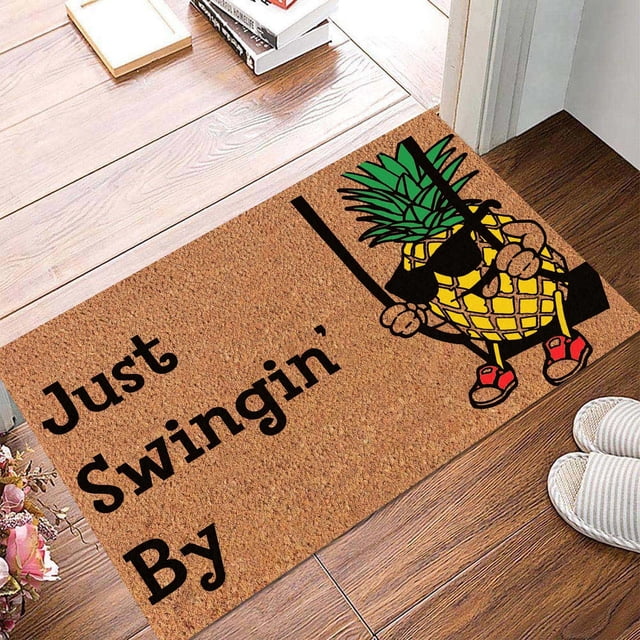 Tapis Textile Maison en Liquidation, Tapis de Porte Imprimé Ananas Amusant, Tapis de Porte Antidérapant pour Entrée, Tapis de Porche Extérieur en Polyester, Tapis de Sol Amusant, Tapis Textile Maison