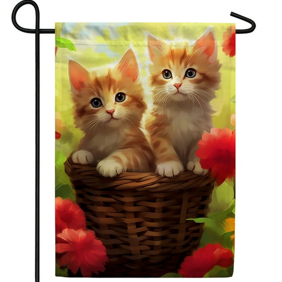 America Forever Spring Kitten Garden Flag 12.5 x18 inch Double Sided Kitty Floral Summer Spring Garden Flag for Outdoor Cat Flag Yard Decoration