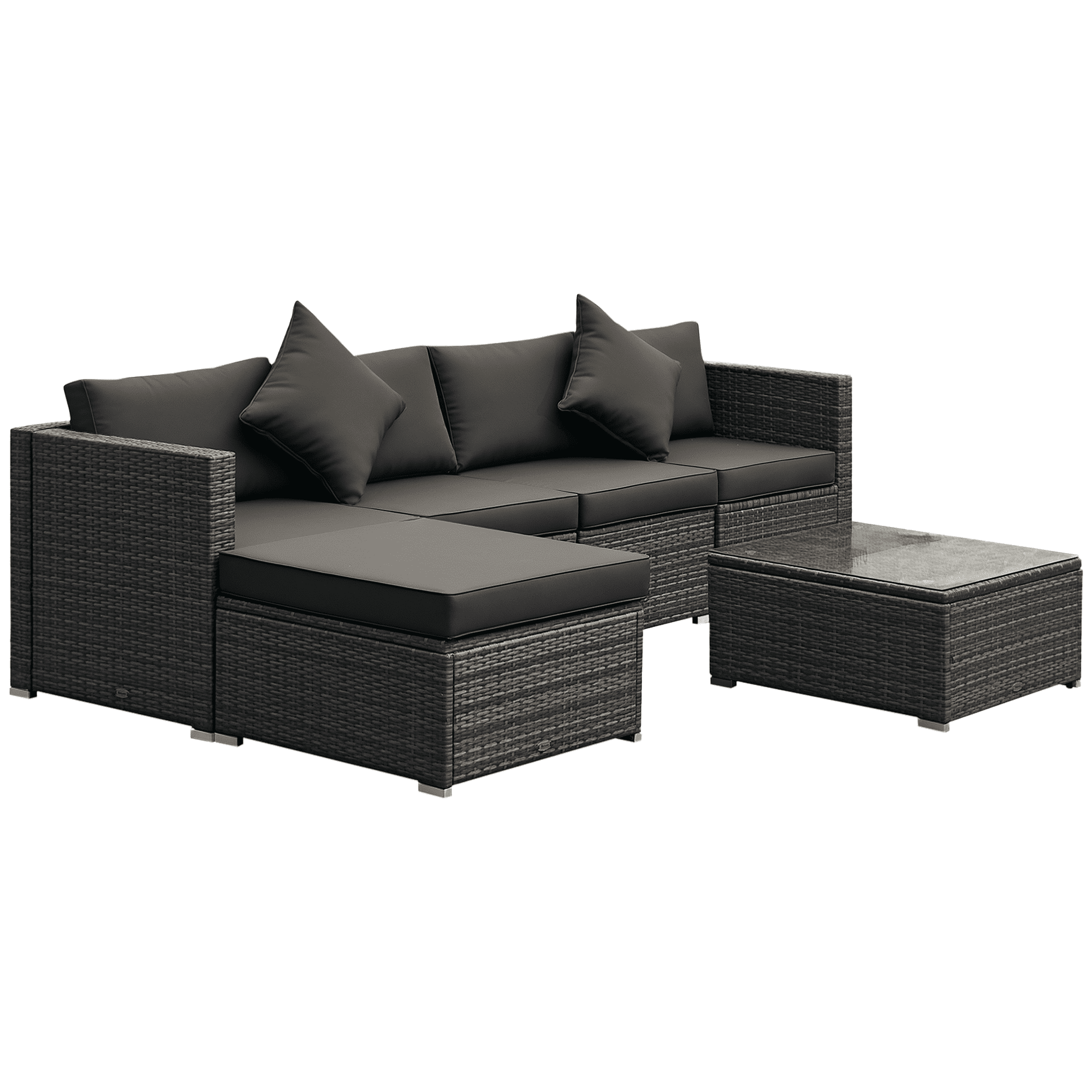 Outsunny 6 Pieces Patio Furniture Sets Outdoor Wicker Conversation PE Rattan Sectional sofa set with Ottoman, Tempered Glass Desktop, Charcoal