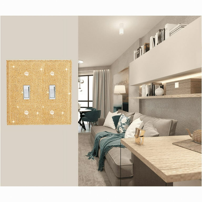 Shiny Golden Rhinestones Double Toggle Light Switch Cover - Decorative Wall Plate For Home Or Office
