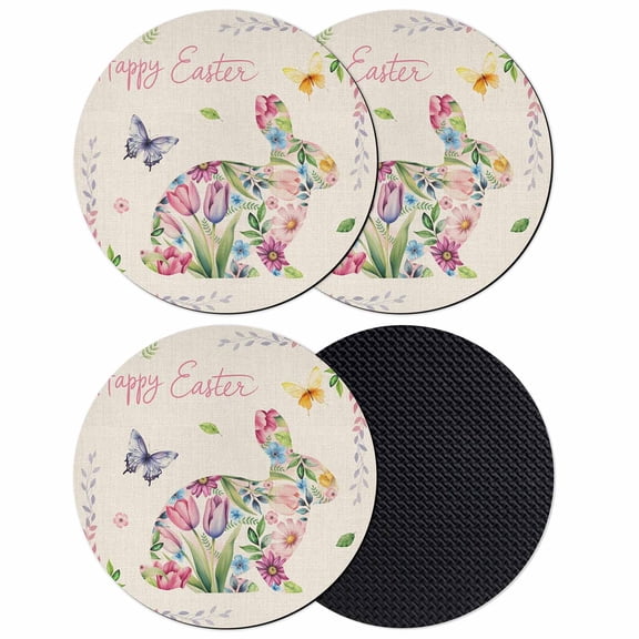 Easter Bunny Coasters Set of 4, Absorbent Coasters for Drinks, Spring Flower Daisy Tulips Vintage Leaves Coaster for Desk Coffee Table Protection, Home Decor House Warming Gifts 4"