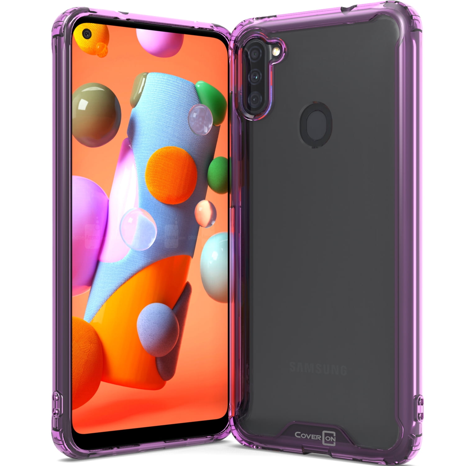 CoverON Samsung Galaxy A11 Case Screen Protector, Clear Slim Lightweight Hard Protective Phone with Tempered Glass, TPU Purple Bumpers - Walmart.com