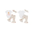 thumbnail image 3 of Baby Girl Summer Outfits Letter Print Short Sleeve Rompers Hen Print Flare Pants Headband 3Pcs Clothes Set, 3 of 10