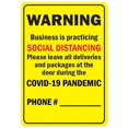 thumbnail image 1 of SignMission OS-NS-A-1218-25517 Covid-19 Notice Sign - Warning Business Is Practicing Social Distancing, 1 of 1