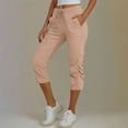 thumbnail image 2 of Timegard Capri Pants for Women Summer Drawstring Elastic High Waist Side Loose Fitting Ruched Cropped Cargo Pants, 2 of 6