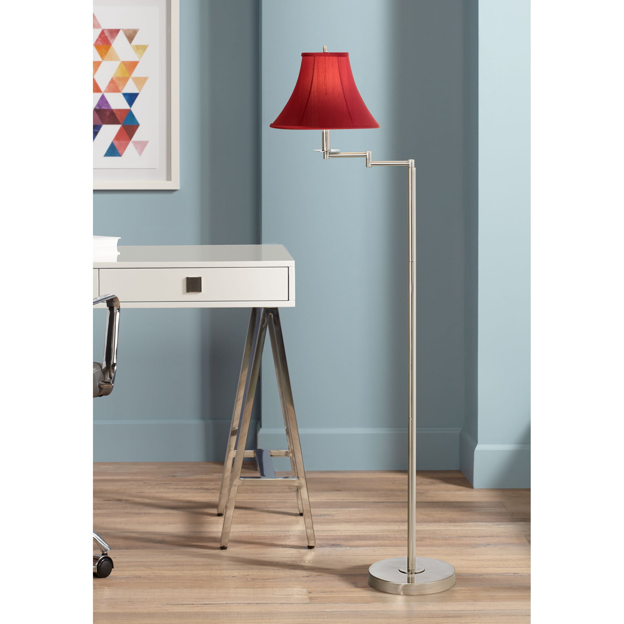 360 Lighting Modern Swing Arm Floor Lamp 60.5" Tall Brushed Nickel Red