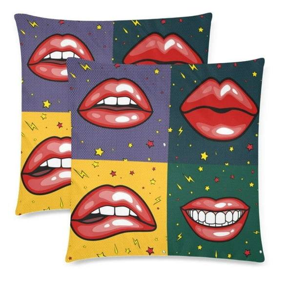 BOSDECO Girls Lips Pillow Covers Pillow Cases Two Sides Printing 18x18 inches ,Set of 2