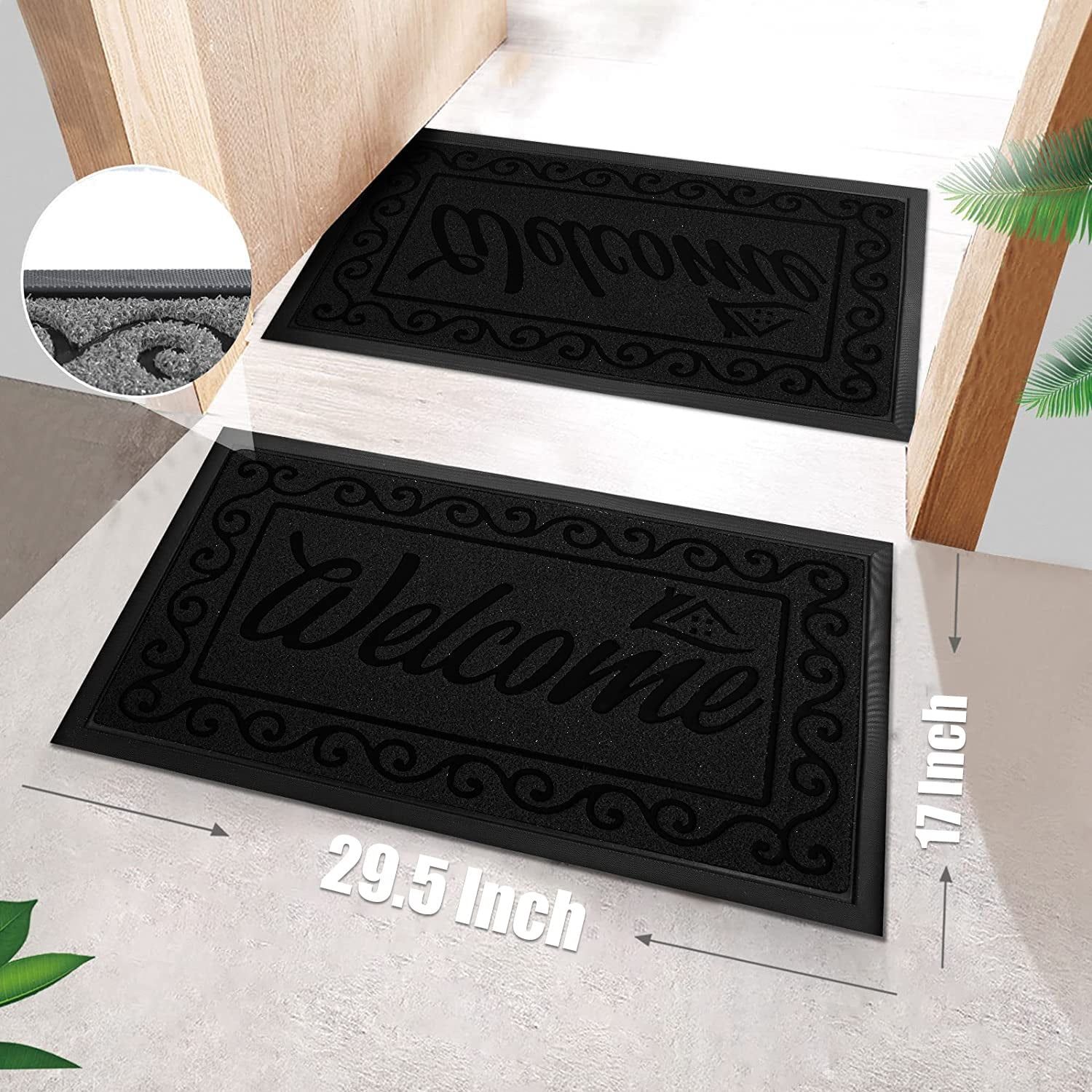 Welcome Front Door Mat, Heavy Duty Easy Clean Doormat Indoor Outdoor,  Waterproof Quick Dry Floor Mat for Home, Garage, Hign Traffic Areas, Non  Slip, Low Profile, 36 X 24 Inches, Black Gray –