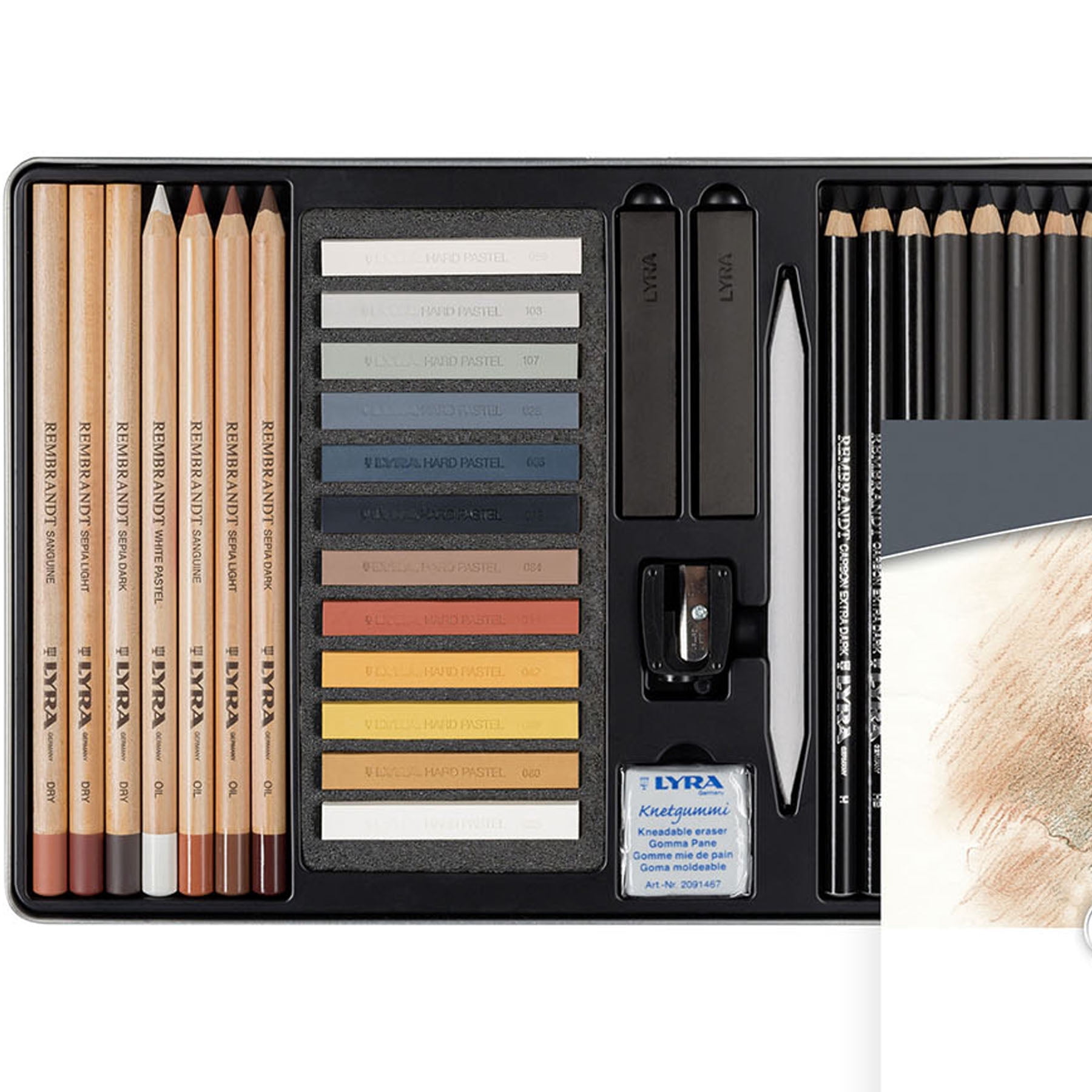 Lyra Sketching Set Tin, Artist Pencils & Pastels, Assorted Colors, 35 Pieces