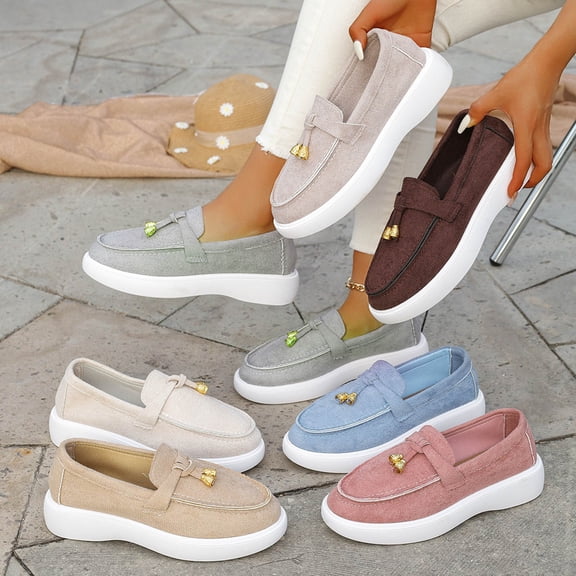 Miluxas Women’s Slip On Dressy Walking Flats Shoes Tassel Penny Loafers for Business Work office Sky Blue 9.5(43)