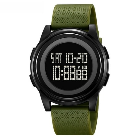 Men's Ultra-Thin Digital Waterproof Watch Stylish Sports Wrist Watch for Men and Women Military ,Minimalist Design with Stopwatch, Countdown, Alarm, Dual Time Hourly Chime(Army Green)