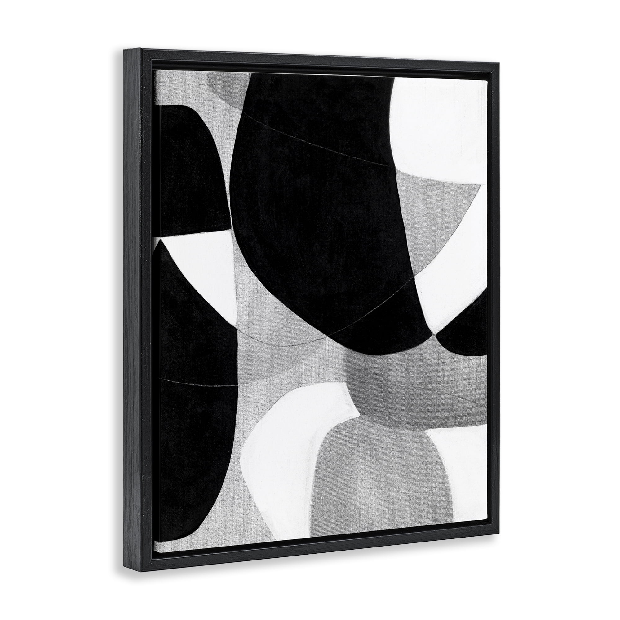Stupell Industries Monochrome Oblong Shapes Abstract Painting Black Floater Framed Canvas Art Print Wall Art, 17 x 21
