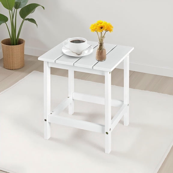 Barara King Side Table, End Table, Patio Coffee Bistro Table, 15 Inch Patio Square Wooden Slat End Side Coffee Table for Garden-White