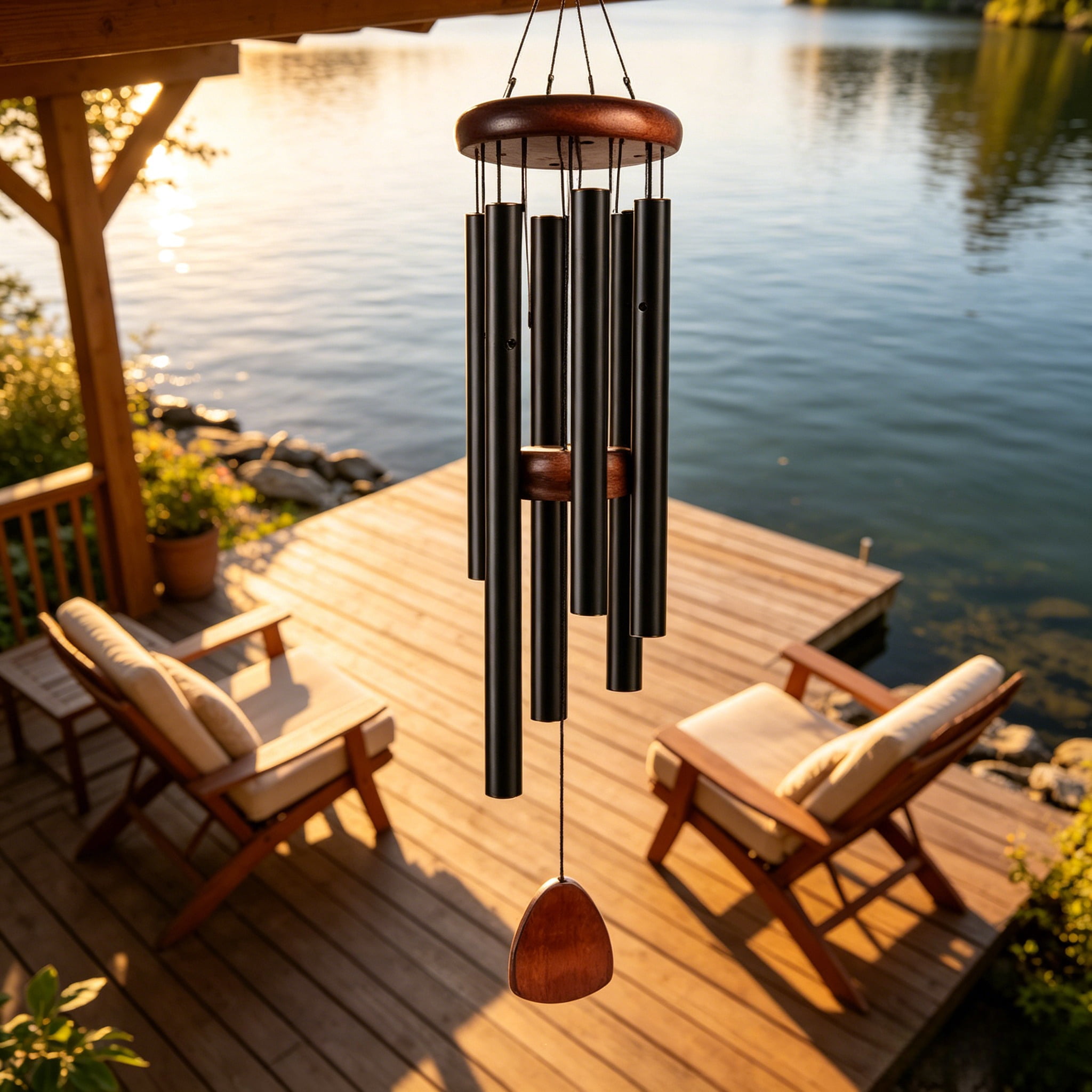PLERISE 37" Large Aluminium Wind Chime, Classic Black with Wind Catcher for Outdoor Garden Patio Decoration, Zen Gift for Mom Neighbor