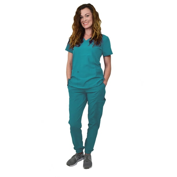 teal scrub jogger pants