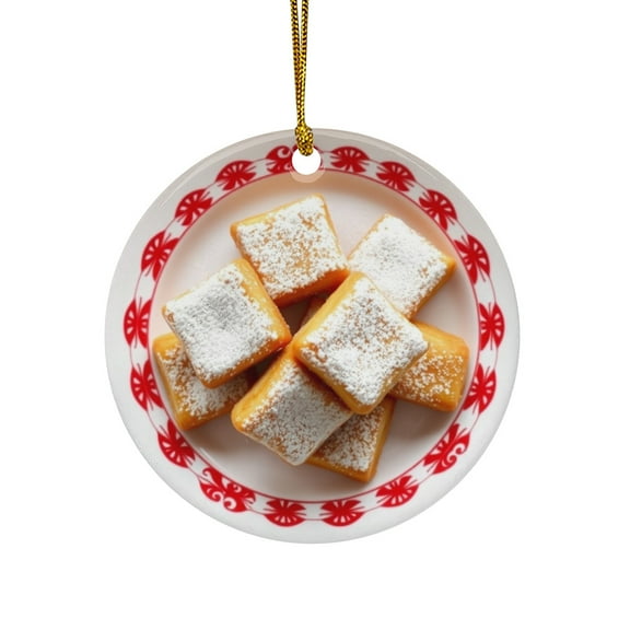 Beignets with Powdered Sugar French Dough Pastry Dessert Sweet Treat Lovers Christmas Ornament, Foodie Gift for Kitchen, Chef Cooking Food Novelty Xmas Ornament (Flat Printed Ceramic, NOT 3D)