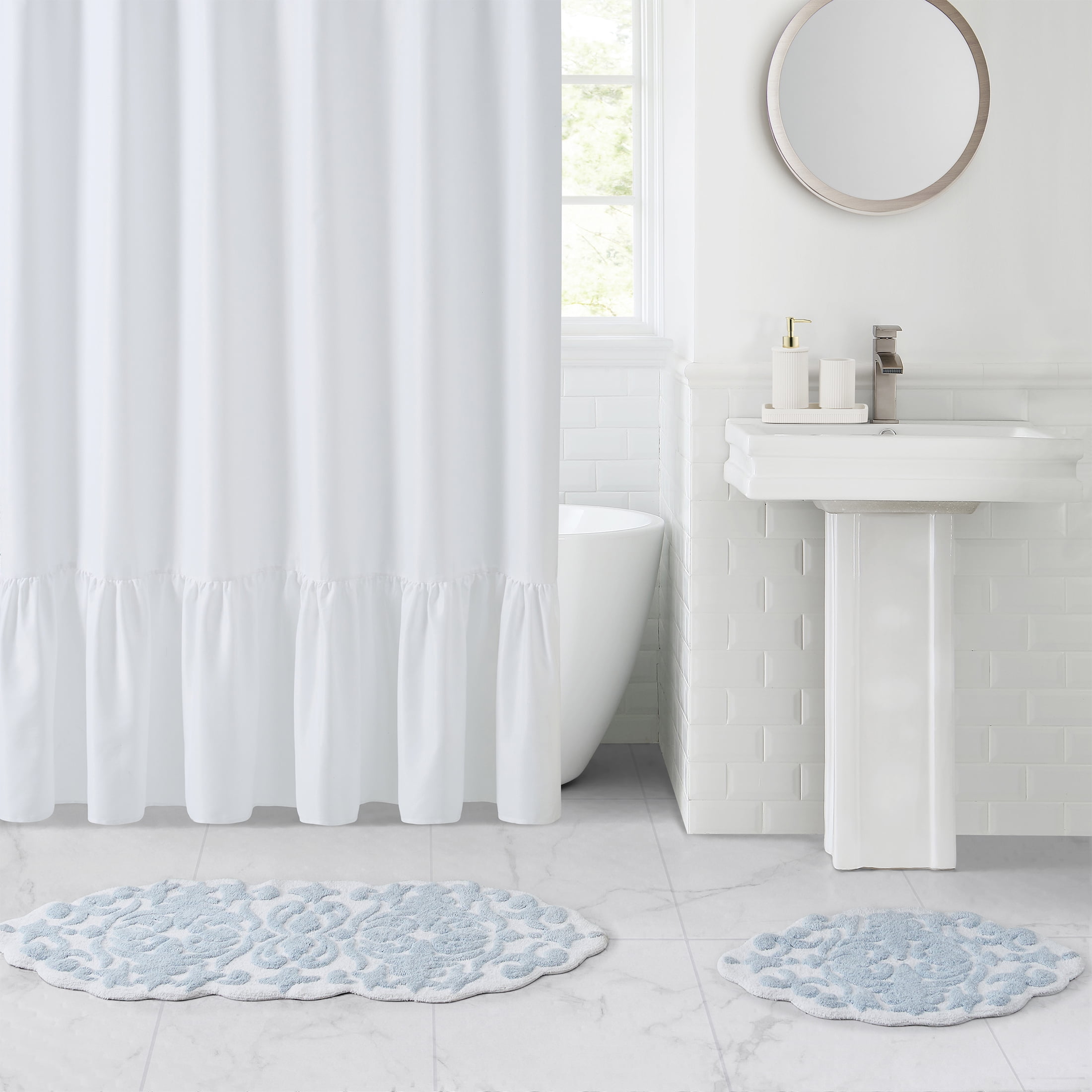 My Texas House Mallory Blue Medallion Cotton Tufted Bath Rug Runner, 24" x 60"