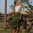 thumbnail image 5 of Defitshape Women's Long Denim Skirt Elastic High Waisted Western Summer Pleated Pocket Drawstring Back Split Drawstring Cargo Jean Skirts Army Green X-Large, 5 of 5