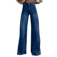 thumbnail image 3 of Women's Solid Color Wide Leg Pants, High Waist 90s Style Jeggings with Back Pockets, Casual Streetwear Denim Look Pull-On Pants for 2025 Summer Fashion Light Blue, 3 of 5
