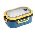 thumbnail image 3 of Fiambrera de 1200 ml, contenedor de alimentos de 2 capas y 3 compartimentos, accesorio para su uso diario. Azul, 3 of 9