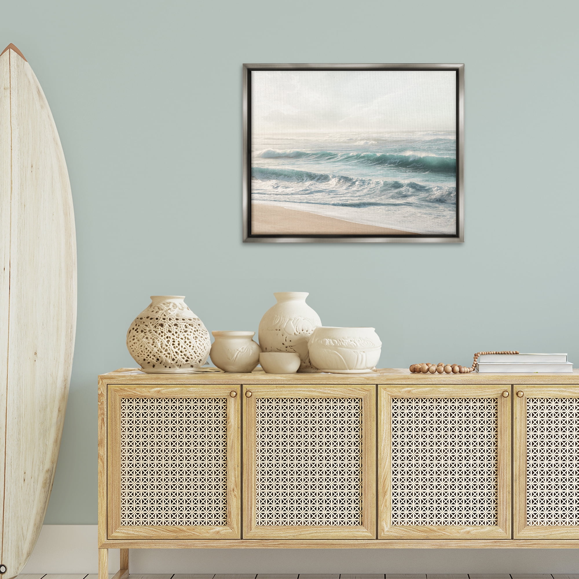 Stupell Industries Distant Beach View Landscape Photography Gray Floater Framed Canvas Art Print Wall Art, 31 x 25