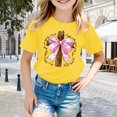 thumbnail image 2 of NINGMENG Hauts et T-Shirts pour Filles, Été, Imprimé Nœud Papillon, Col Rond, Manches Courtes, T-Shirts Décontractés Amples, Tenue de Vacances, Jaune, 6-7 Ans, 2 of 4