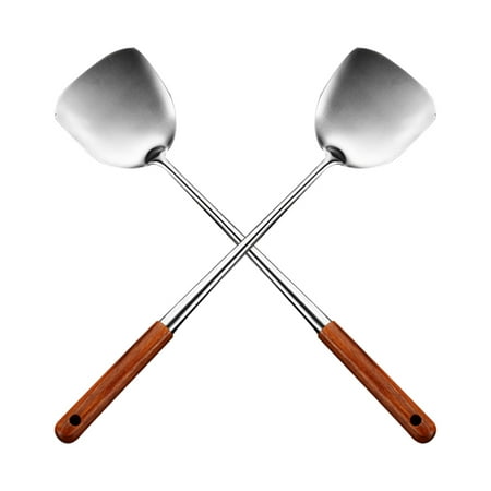 

Fly Sunton Wok Spatula & Ladle Tool Set Stainless Steel Kitchen Tools Cooking Chef Accessory 2Pack(201 Extended Wooden Handle Shovel 2-piece Set)