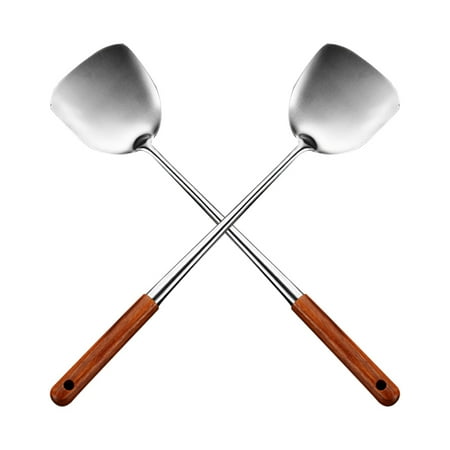 

Fly Sunton Wok Spatula & Ladle Tool Set Stainless Steel Kitchen Tools Cooking Chef Accessory 2Pack(201 Extended Wooden Handle Shovel 2-piece Set)