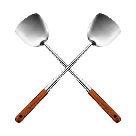 

Fly Sunton Wok Spatula & Ladle Tool Set Stainless Steel Kitchen Tools Cooking Chef Accessory 2Pack(201 Extended Wooden Handle Shovel 2-piece Set)