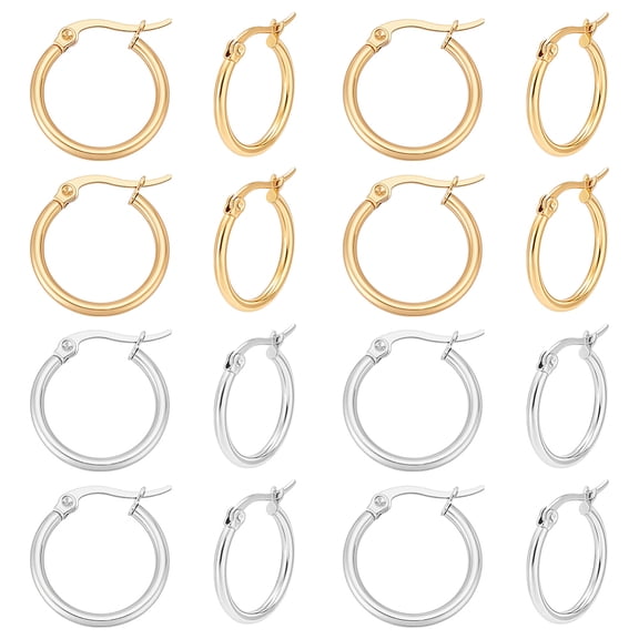 12 Pairs 2 Colors Huggie Hoop Earrings Stainless Steel Hoop Earring 18.5mm Cartilage Huggie Sleeper Earrings Set Metal Earring Hoops