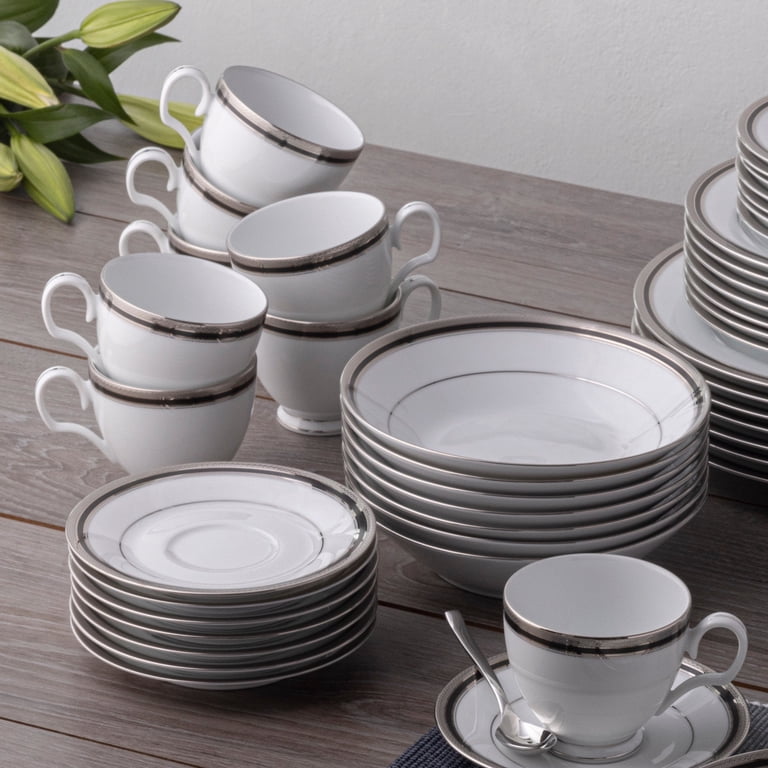 Noritake Austin Platinum 50-Piece Porcelain Dinnerware Set, Plates