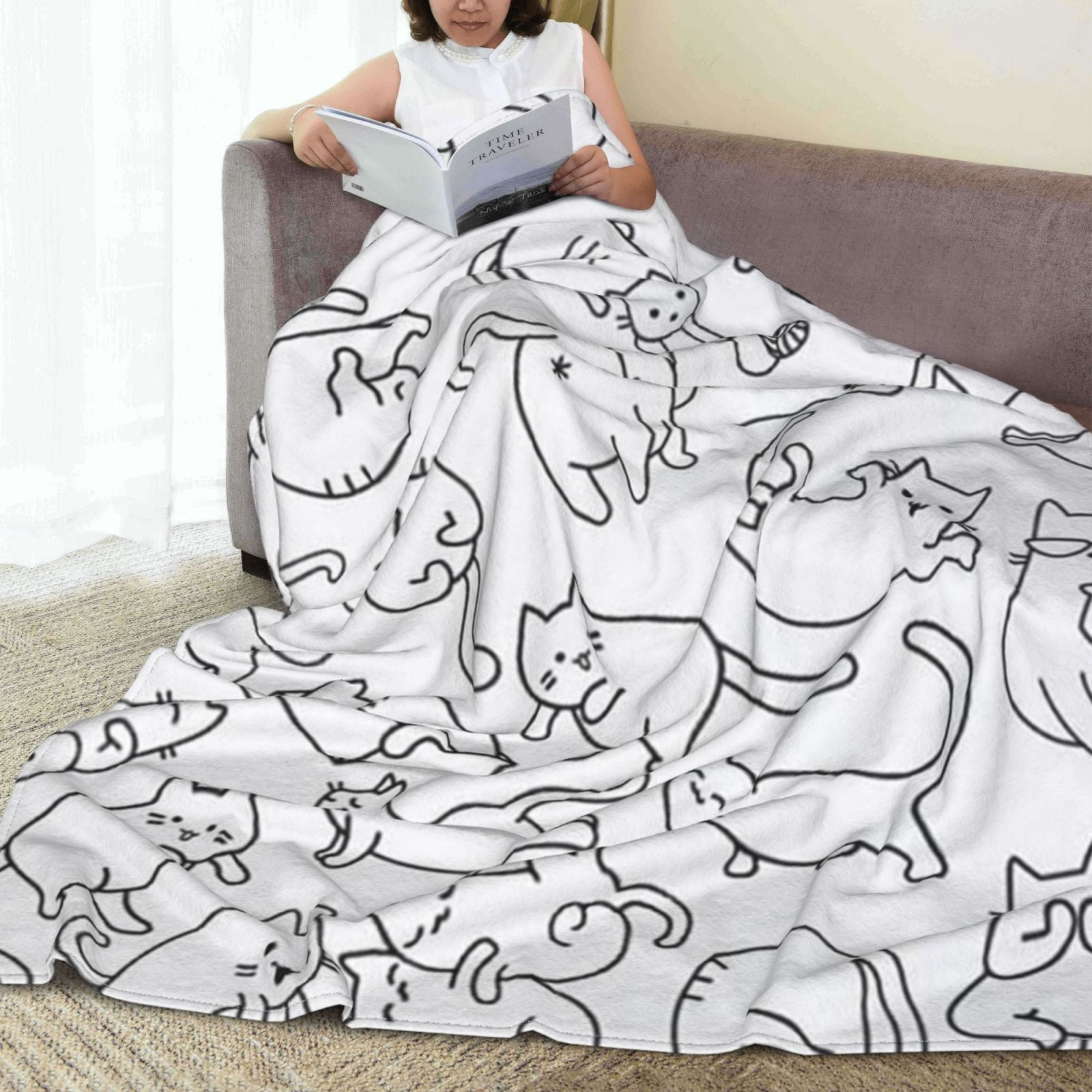 SPXUBZ Cute Cat Blanket Kawaii Flannel Throw Blanket for Cat Lovers Kids Adults Gifts All Season 50"X60"