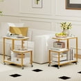 thumbnail image 2 of Costway 2 Pcs Table d'Appoint Moderne en Forme de G avec Étagères de Rangement et Roulettes Verrouillables pour Salon Blanc, 2 of 10