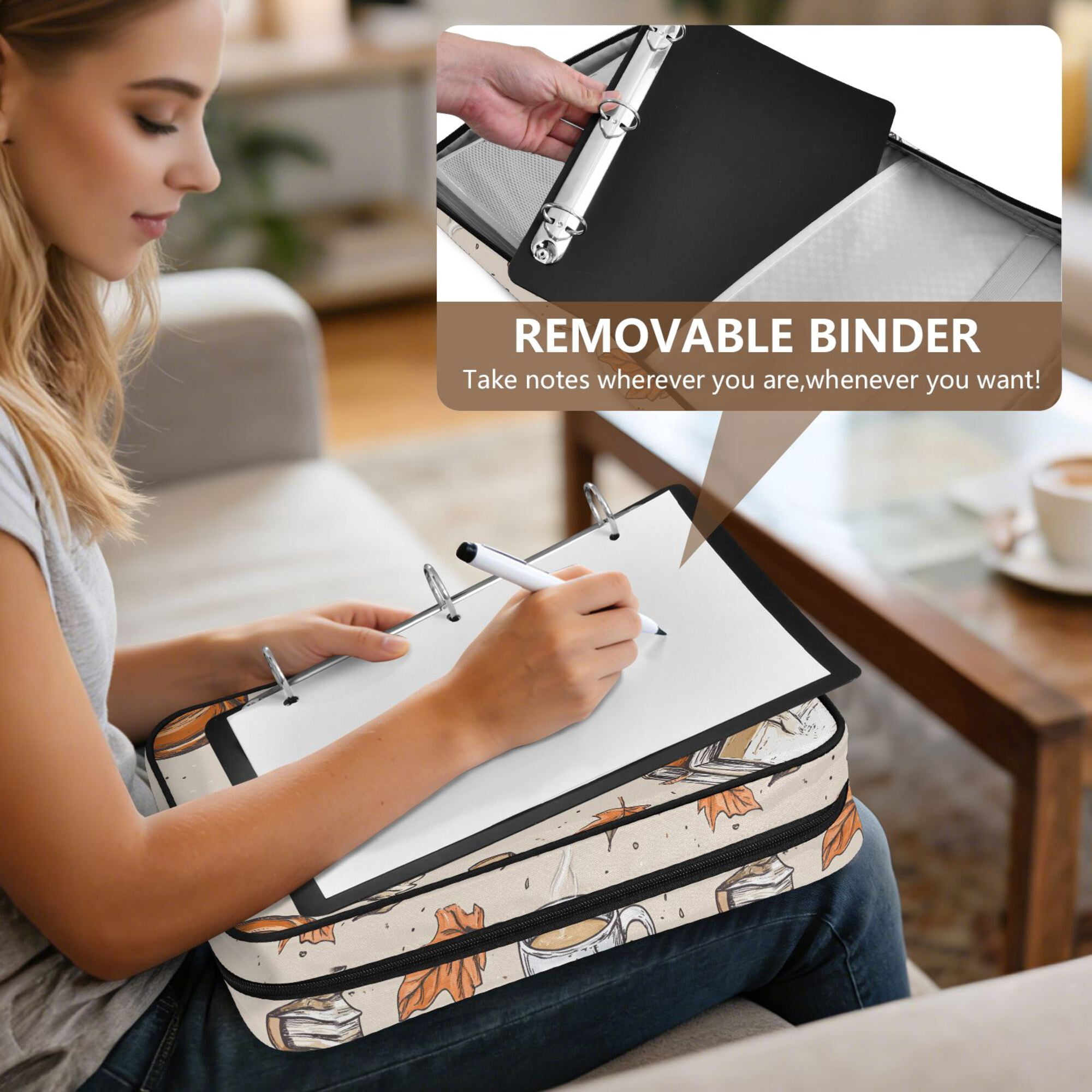 FORMRS Accordion File Folder A4 Size 7-Pocket Expanding Document Organizer Bag with 3 Ring Binder, Fall Coffee