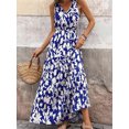 thumbnail image 3 of Anbech Floral Women Summer Dress V Neck Short Sleeve Beach High Waist Smocked Dress, 3 of 6