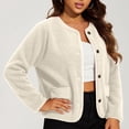 thumbnail image 3 of Sheghy Womens Denim Jacket Inspired Crew Neck Single Button Jacket - Solid Long Sleeve Winter White XXL, 3 of 6